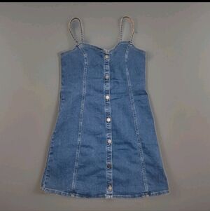 Roxy Blue Stretch Denim Button-Front Sun Dress Y2K Country Chic